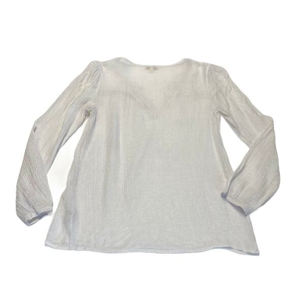 Lily White embroidered V Neck Top Sheer Long Sleeve Of White Trim Sz Xs - Picture 11 of 12